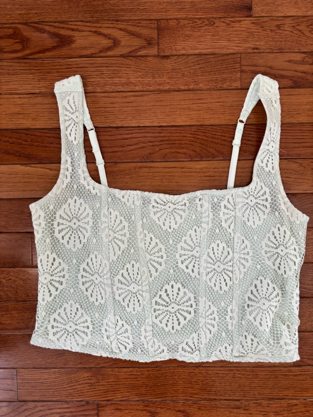 American Eagle Woman’s Light Green Lace Corset Cropped Tank Top, Size XL, NWOT - Picture 3 of 5